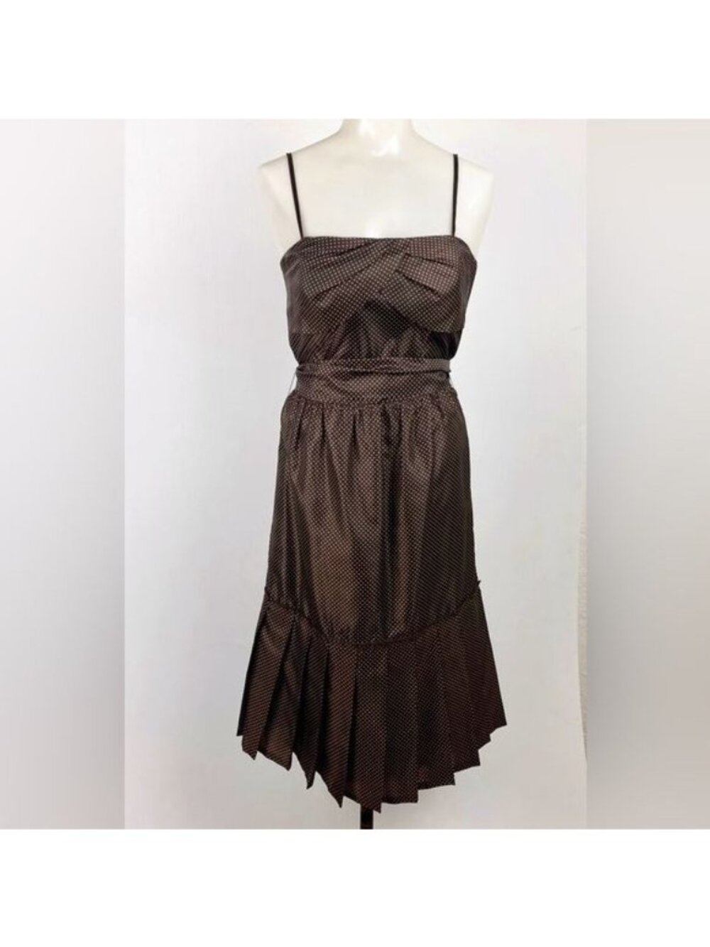 BCBG Paris Brown polka dot pleated dress 8 - Picture 9 of 9